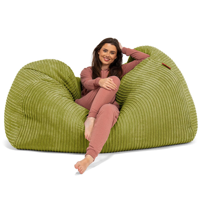 Stor Sækkestol Sofa - Klassisk Jernbanefløjl Limegrøn 03