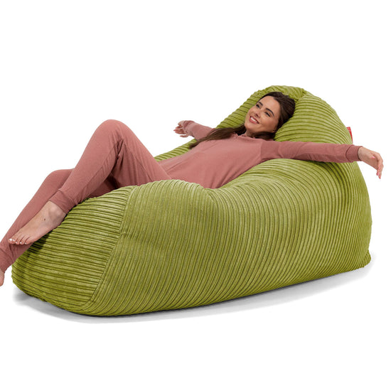Stor Sækkestol Sofa - Klassisk Jernbanefløjl Limegrøn 02