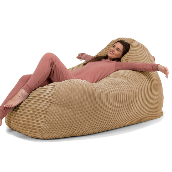 Stor Sækkestol Sofa - Klassisk Jernbanefløjl Sand 02