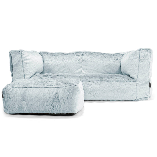 Albert Sækkestol Sofa 2 pers - Imiteret Kaninpels Støvet Blå 02