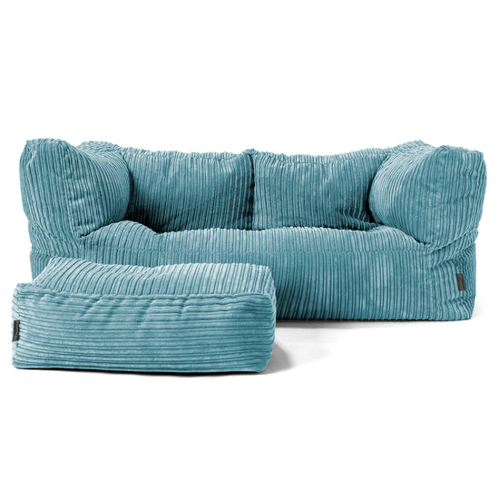 Albert Sækkestol Sofa 2 pers - Klassisk Jernbanefløjl Turkis Blå 02