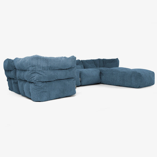 5-personers Modulsofa med Chaiselong - Klassisk Jernbanefløjl Navy 02