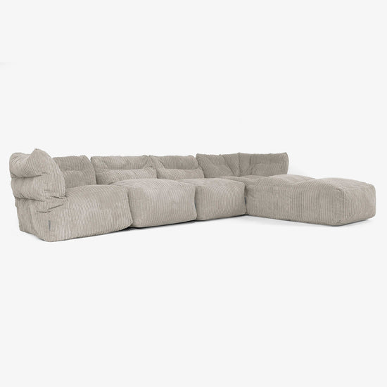 4-personers Modulsofa med Chaiselong - Klassisk Jernbanefløjl Mink 02