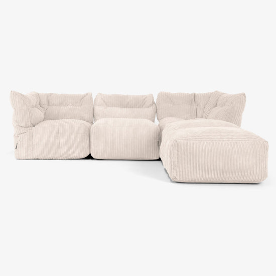 3-personers Modulsofa med Chaiselong og Armlæn - Klassisk Jernbanefløjl Elfenben 01