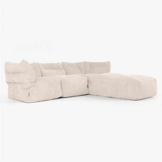 3-personers Modulsofa med Chaiselong og Armlæn - Klassisk Jernbanefløjl Elfenben 02