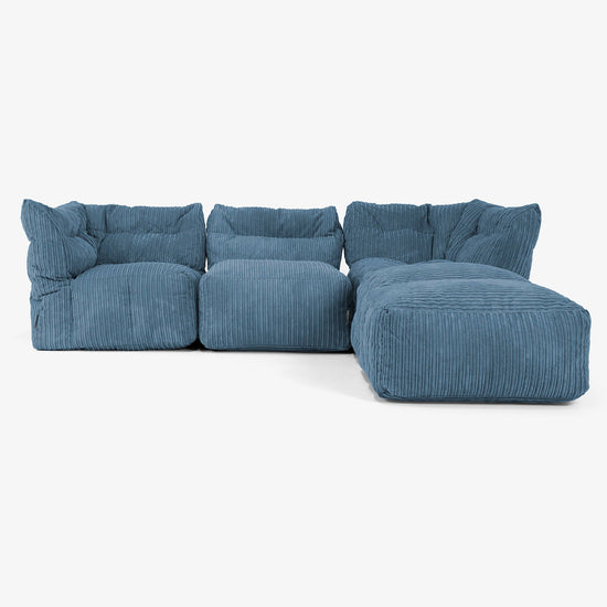 3-personers Modulsofa med Chaiselong og Armlæn - Klassisk Jernbanefløjl Navy 01