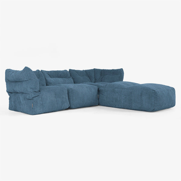 3-personers Modulsofa med Chaiselong og Armlæn - Klassisk Jernbanefløjl Navy 01