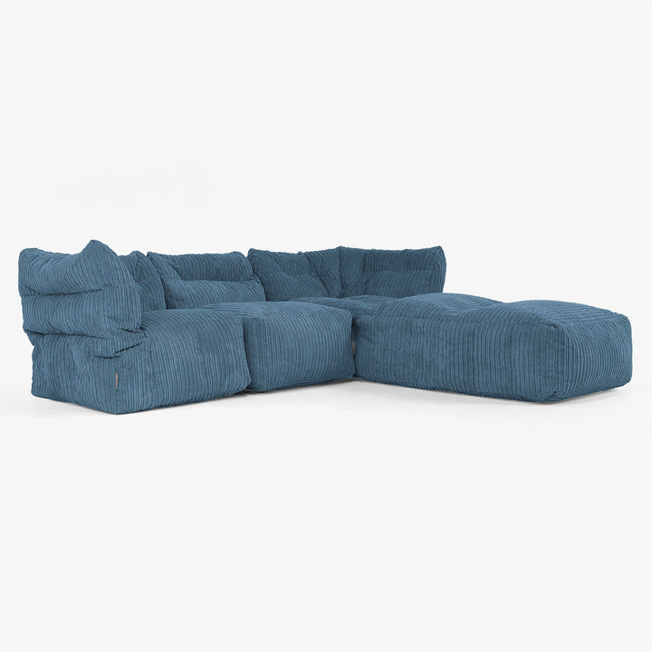 3-personers Modulsofa med Chaiselong og Armlæn - Klassisk Jernbanefløjl Navy 02