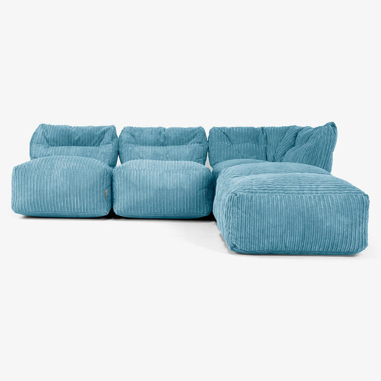 3-personers Modulsofa med Chaiselong, uden Armlæn - Klassisk Jernbanefløjl Turkis Blå 01