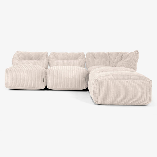 3-personers Modulsofa med Chaiselong, uden Armlæn - Klassisk Jernbanefløjl Elfenben 01