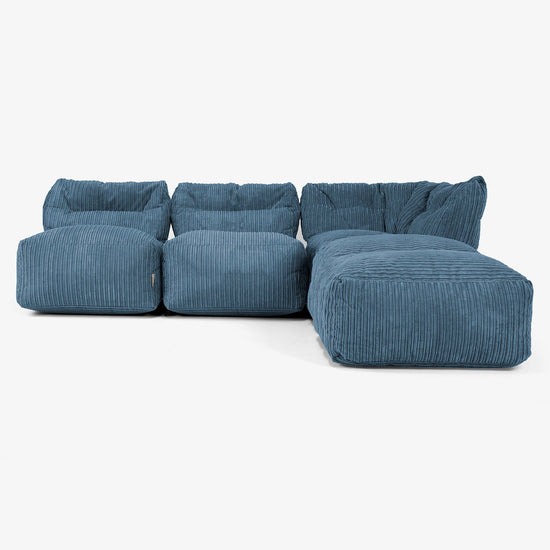 3-personers Modulsofa med Chaiselong, uden Armlæn - Klassisk Jernbanefløjl Navy 01