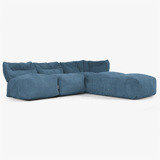 3-personers Modulsofa med Chaiselong, uden Armlæn - Klassisk Jernbanefløjl Navy 02