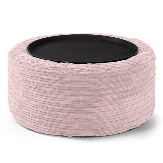 Ottoman Puf med Bakke - Klassisk Jernbanefløjl Blush Lyserød 02