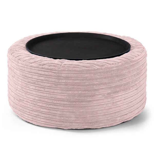 Ottoman Puf med Bakke - Klassisk Jernbanefløjl Blush Lyserød 01