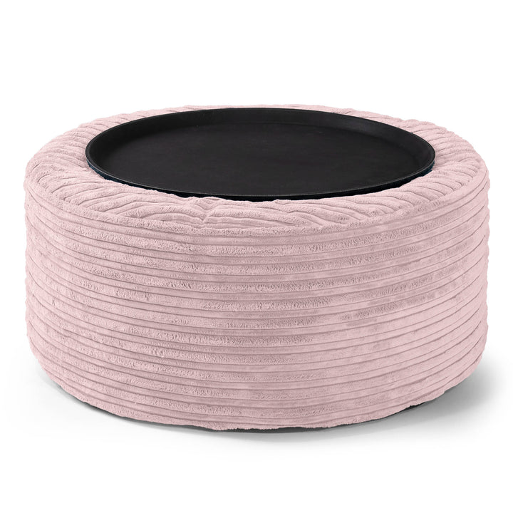 Ottoman Puf med Bakke - Klassisk Jernbanefløjl Blush Lyserød 02