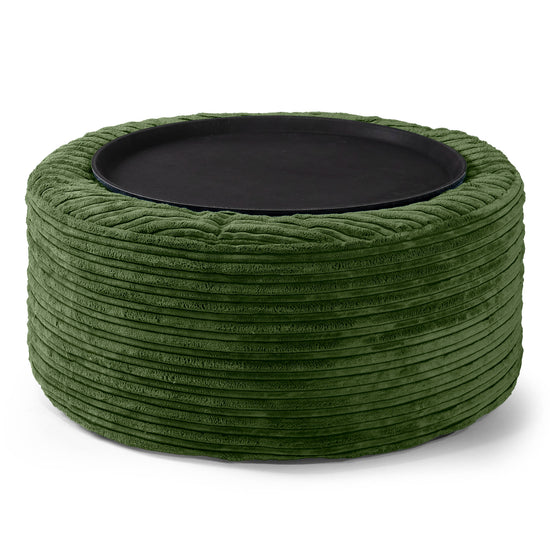 Ottoman Puf med Bakke - Klassisk Jernbanefløjl Skovgrøn 02