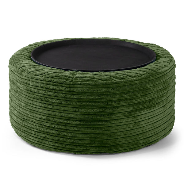 Ottoman Puf med Bakke - Klassisk Jernbanefløjl Skovgrøn 01