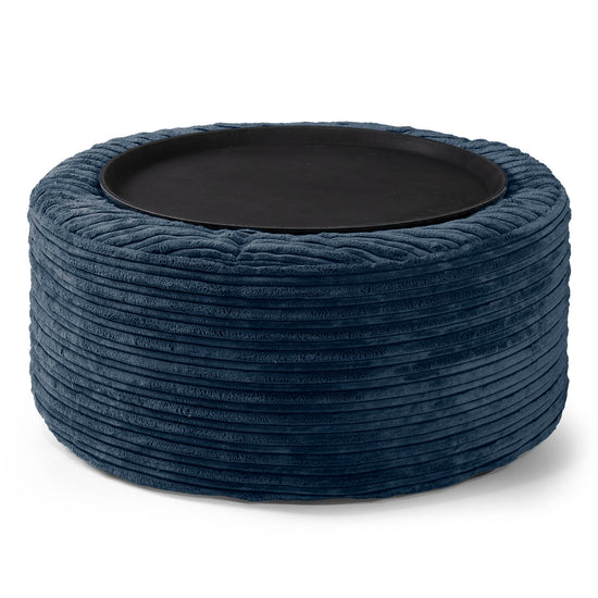 Ottoman Puf med Bakke - Klassisk Jernbanefløjl Navy 02