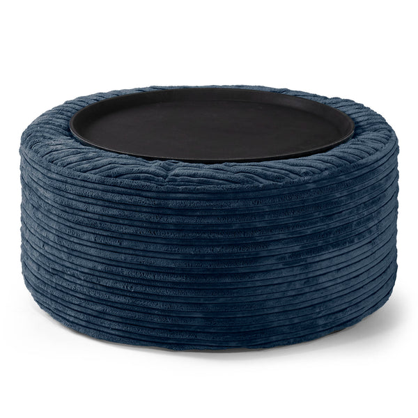 Ottoman Puf med Bakke - Klassisk Jernbanefløjl Navy 01