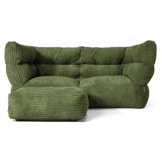 Louis Sækkestol Sofa 2 pers - Klassisk Jernbanefløjl Skovgrøn 02