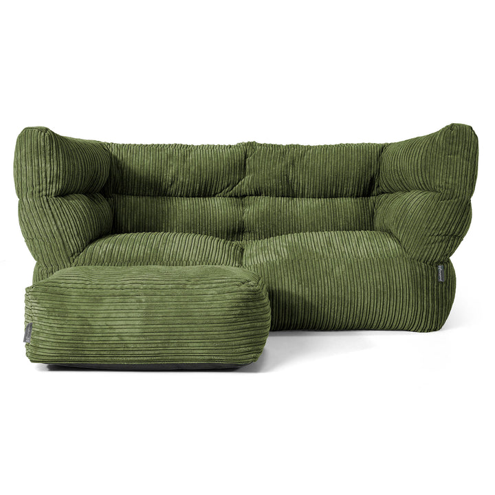 Louis Sækkestol Sofa 2 pers - Klassisk Jernbanefløjl Skovgrøn 02