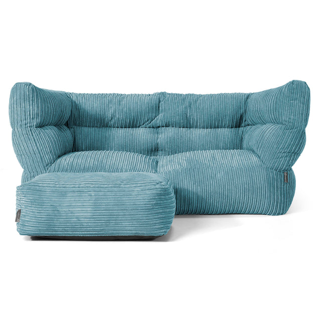 Louis Sækkestol Sofa 2 pers - Klassisk Jernbanefløjl Turkis Blå 02