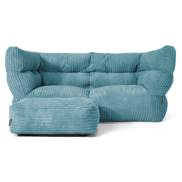 Louis Sækkestol Sofa 2 pers - Klassisk Jernbanefløjl Turkis Blå 02