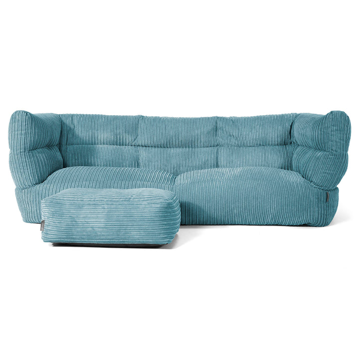 Louis Sækkestol Sofa 3 pers - Klassisk Jernbanefløjl Turkis Blå 02