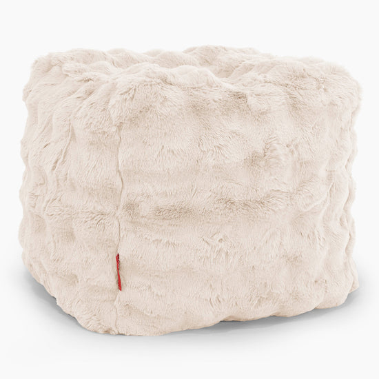 Cube Fodskammel Puf-Imiteret Pels Bubble Cremefarvet 01