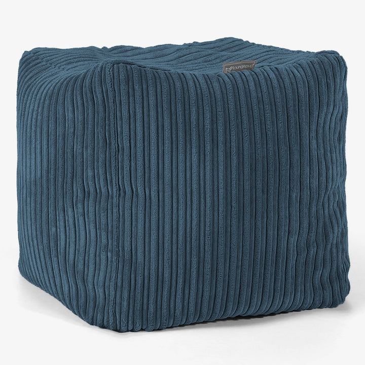 Cube Fodskammel Puf - Klassisk Jernbanefløjl Navy 01