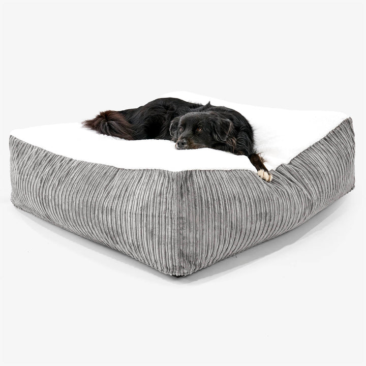 Den Kæmpe Madras Hundeseng XXL - Sherpa & Jernbanefløjl Grafit Grå - 02