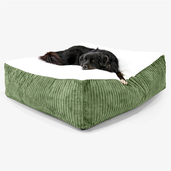 Den Kæmpe Madras Hundeseng XXL - Sherpa & Jernbanefløjl Skovgrøn - 02