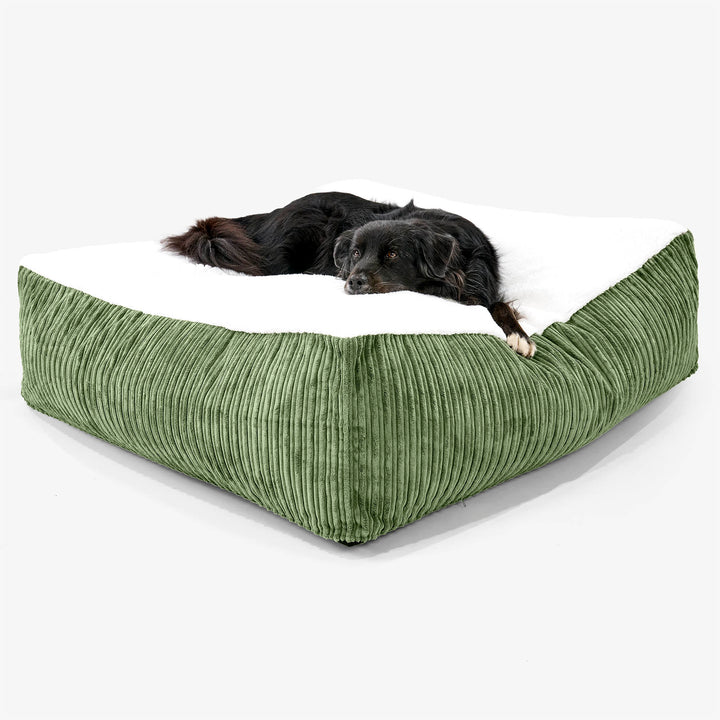 Den Kæmpe Madras Hundeseng XXL - Sherpa & Jernbanefløjl Skovgrøn - 02