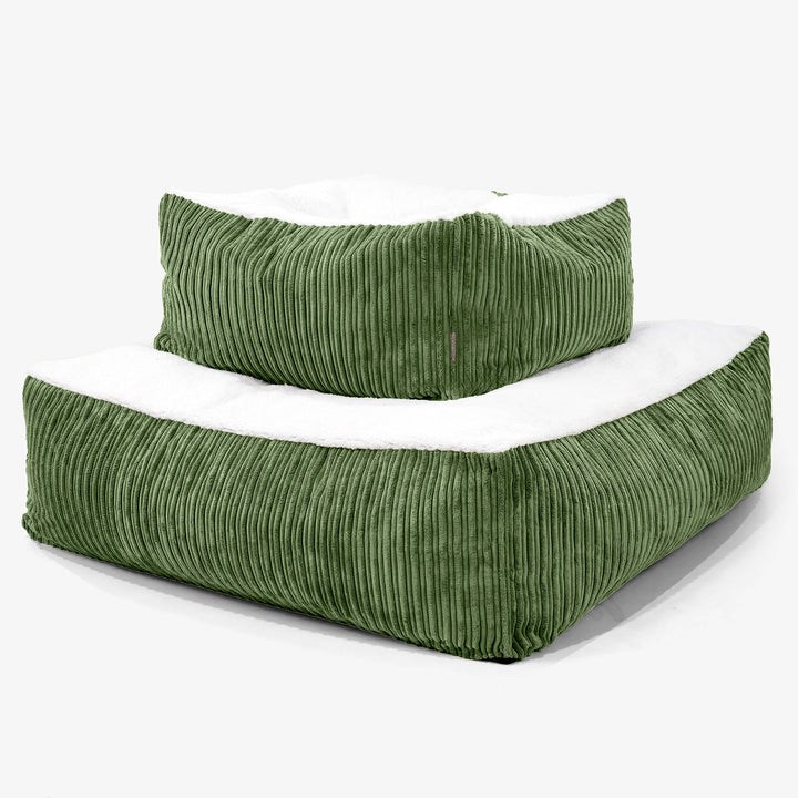 Den Kæmpe Madras Hundeseng XXL - Sherpa & Jernbanefløjl Skovgrøn - 03