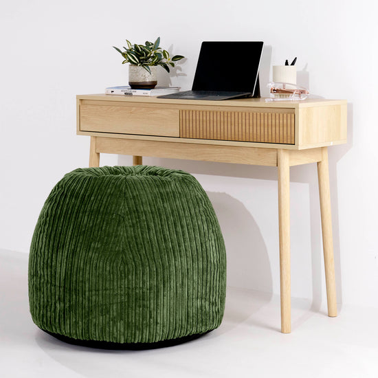 Ergonomisk Kontor-pouf Stol - Klassisk Jernbanefløjl Skovgrøn - 02
