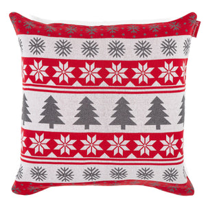 Kæmpe Pudebetræk 70 x 70cm - Strikket Jule Fairisle Rød