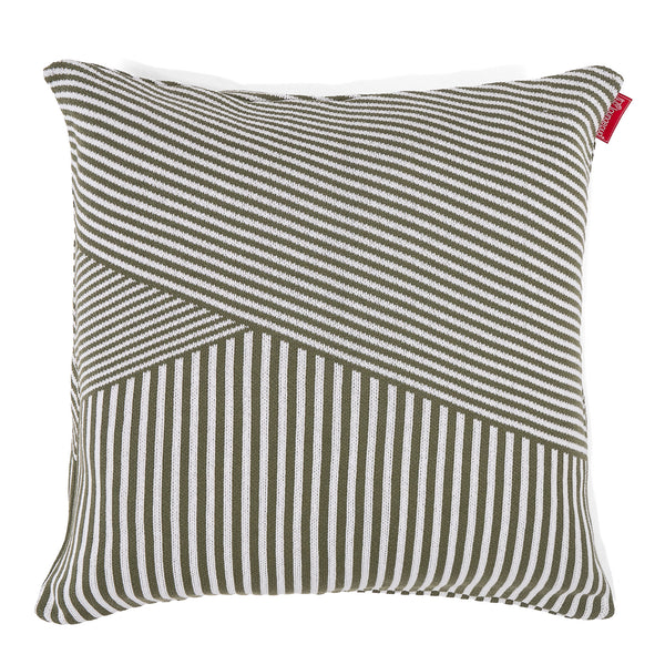 Kæmpe Pudebetræk 70 x 70cm - Strikket Stribe Grøn 01