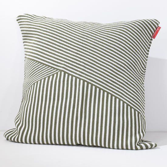 Kæmpe Pudebetræk 70 x 70cm - Strikket Stribe Grøn 02