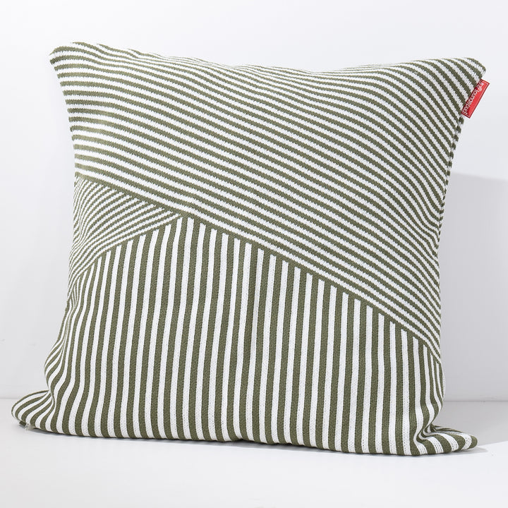 Kæmpe Pudebetræk 70 x 70cm - Strikket Stribe Grøn 02