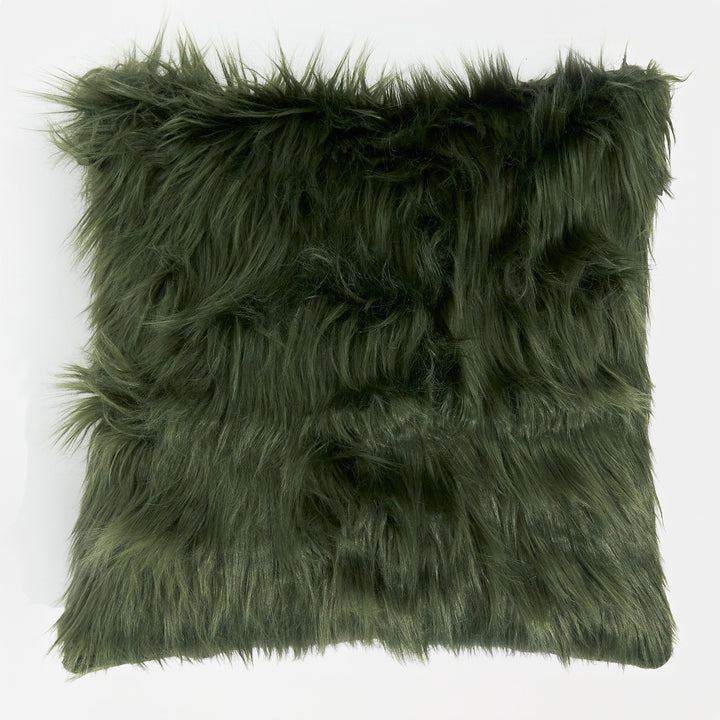 Kæmpe Pudebetræk 70 x 70cm - Mongolsk Imiteret Pels Salviegrøn 01
