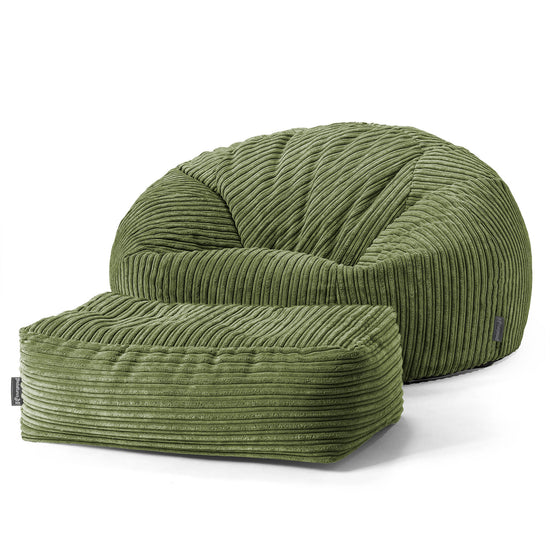 Klassisk Sækkestol Sofa - Klassisk Jernbanefløjl Skovgrøn 02
