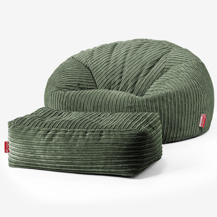 Klassisk Sækkestol Sofa - Klassisk Jernbanefløjl Skovgrøn 02