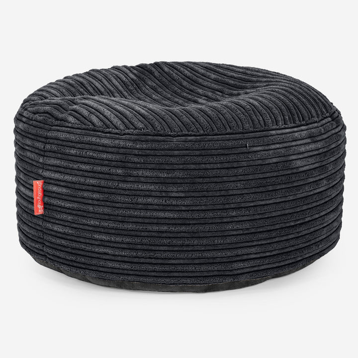 Ottoman Puf med Bakke - Klassisk Jernbanefløjl Sort 03