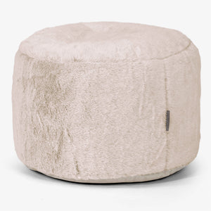 Lille Rund Fodskammel - Imiteret Kaninpels Gyldenbrun