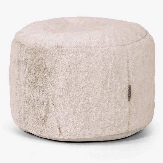 Lille Rund Fodskammel - Imiteret Kaninpels Gyldenbrun 01