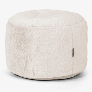 Lille Rund Fodskammel - Imiteret Kaninpels Hvid