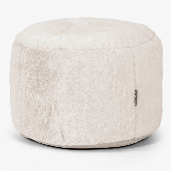 Lille Rund Fodskammel - Imiteret Kaninpels Hvid 01