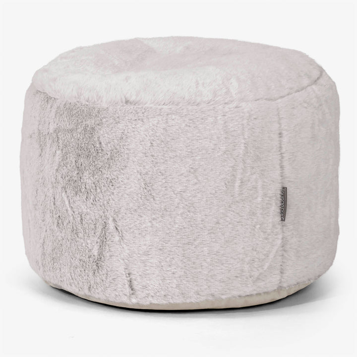 Lille Rund Fodskammel - Imiteret Kaninpels Lysegrå 01