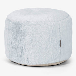 Lille Rund Fodskammel - Imiteret Kaninpels Støvet Blå