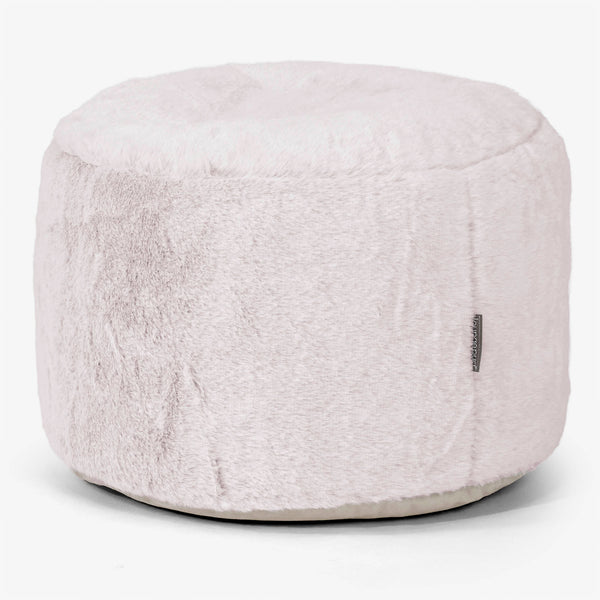 Lille Rund Fodskammel - Imiteret Kaninpels Støvet Lyserød 01